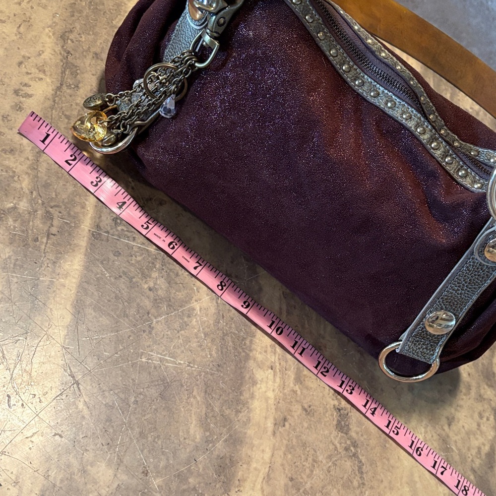 Brown Sparkle Suede Handbag with Gold Accents Charm Keychain Kathy Van Zeeland - Picture 12 of 16